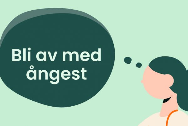 Illustration av en person med mörkgrönt hår och en pratbubbla som säger "Bli av med ångest" på en ljusgrön bakgrund, vilket belyser vikten av stresshantering.