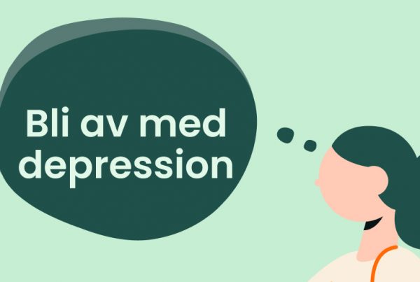 Illustration av en person med hästsvans och en pratbubbla som säger Bli av med depression, bredvid Bli av med ångest mot en ljusgrön bakgrund.